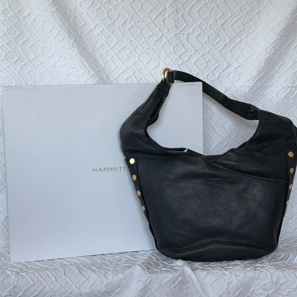 HAMMITT Tom Lrg Hobo- Black with gold, red zipper